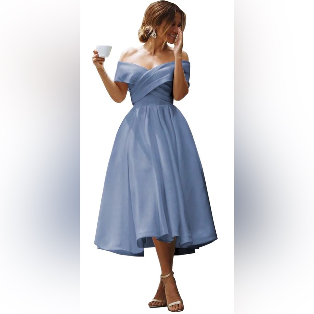 Chic Off-Shoulder Blue Gown